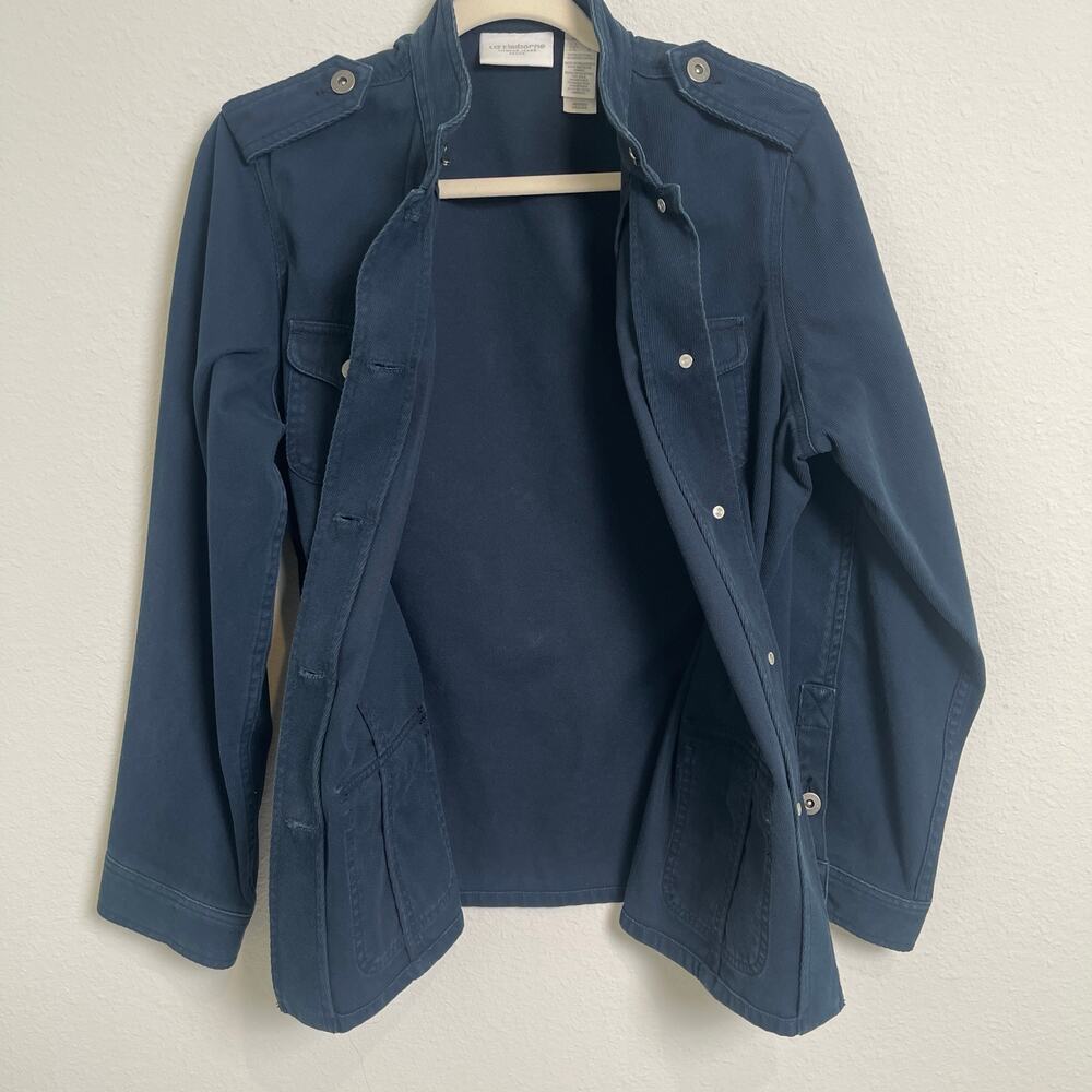 Liz Claiborne Lizwear Jeans Petite Blue Corduroy Utility Jacket 100% Cotton - Picture 3 of 13
